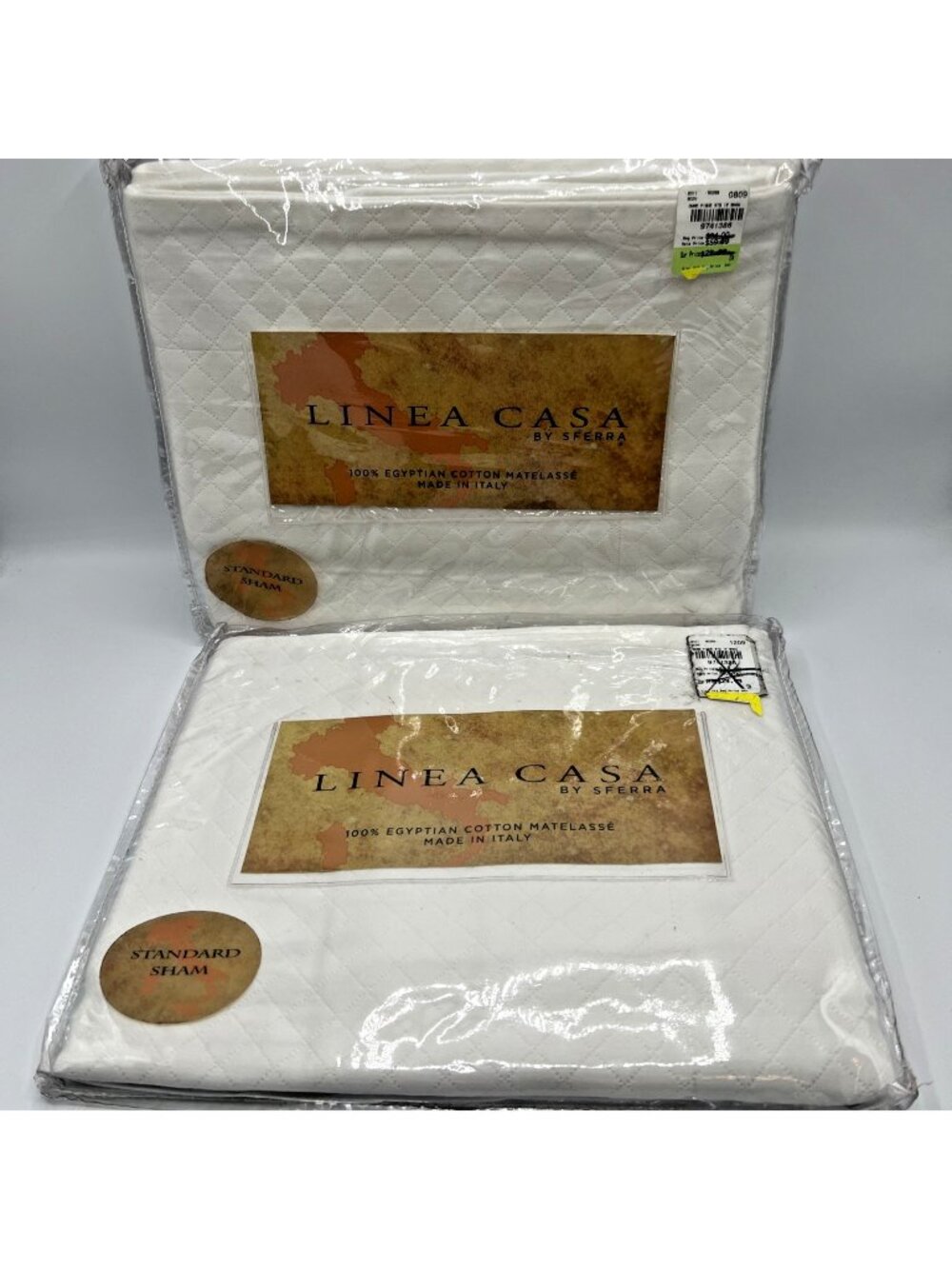 Linea Casa by Sferra White Pillow Shams Quilted Egyptian Cotton Italy